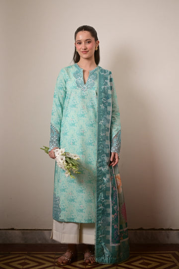 Zaib Summer Lawn Vol 2 '26 - Aqua Garden Luxury Printed Embroidered Lawn SET (NEL-26621) EID UL Adha 2026