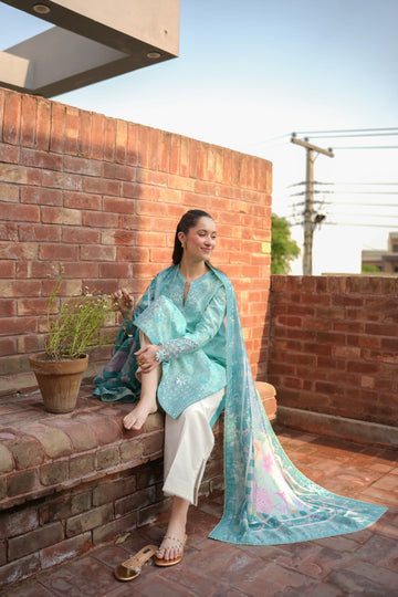Zaib Summer Lawn Vol 2 '26 - Aqua Garden Luxury Printed Embroidered Lawn SET (NEL-26621) EID UL Adha 2026