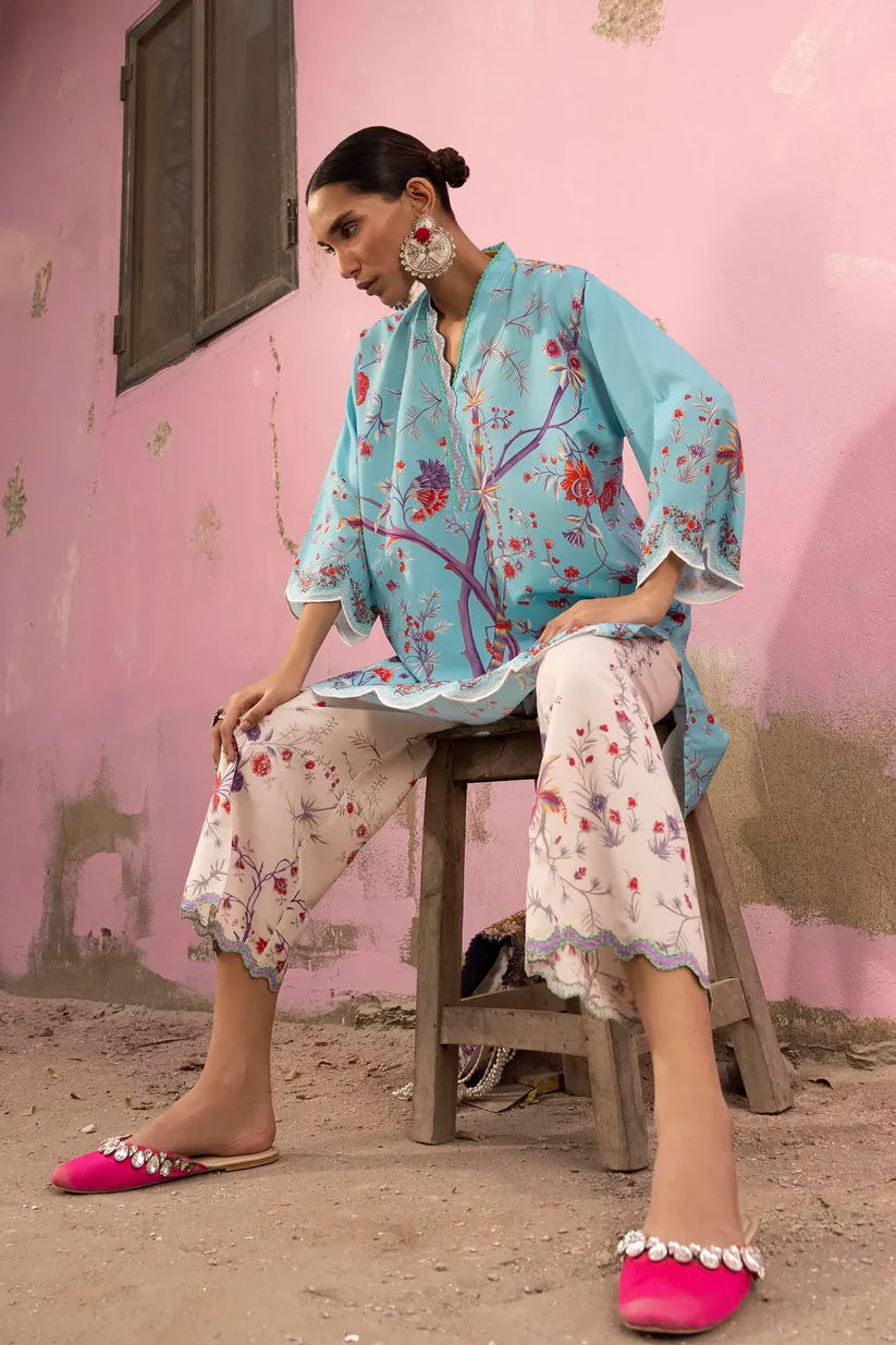 SS26BSP121P2T | Spring Summer '26 - Stitched Printed Viscose Shirt + Bottom | SANA SAFINAZ