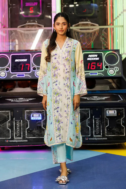 SS26BSP143P2T | Spring Summer '26 - Stitched Printed Linen Shirt + Culotte | SANA SAFINAZ