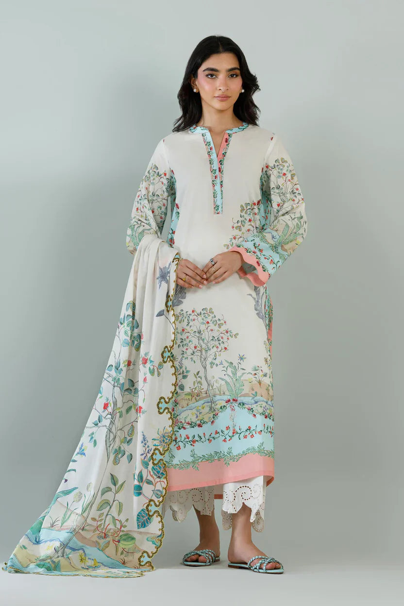 Sana Safinaz Eid Edit '26 - Stitched Printed Lawn Shirt+ Dupatta | Ss26bsp185p2d