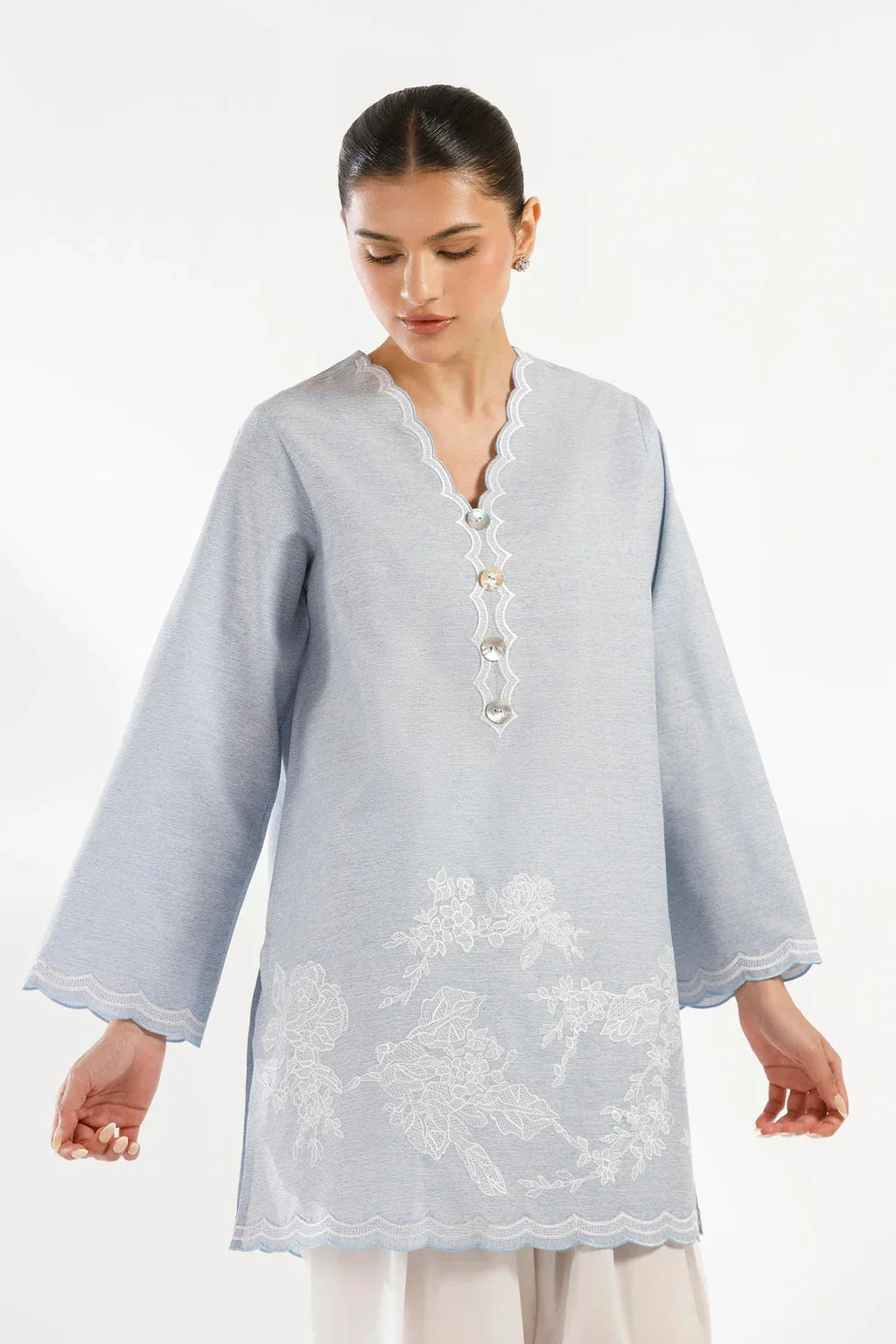 Sana Safinaz Eid Edit '26 - Stitched Embroidered Chambray Shirt+ Shalwar | Ss26sge403p2t