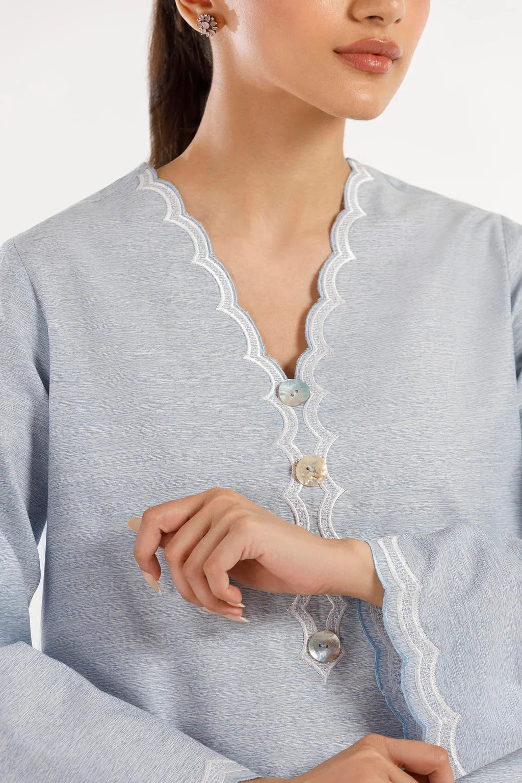 Sana Safinaz Eid Edit '26 - Stitched Embroidered Chambray Shirt+ Shalwar | Ss26sge403p2t