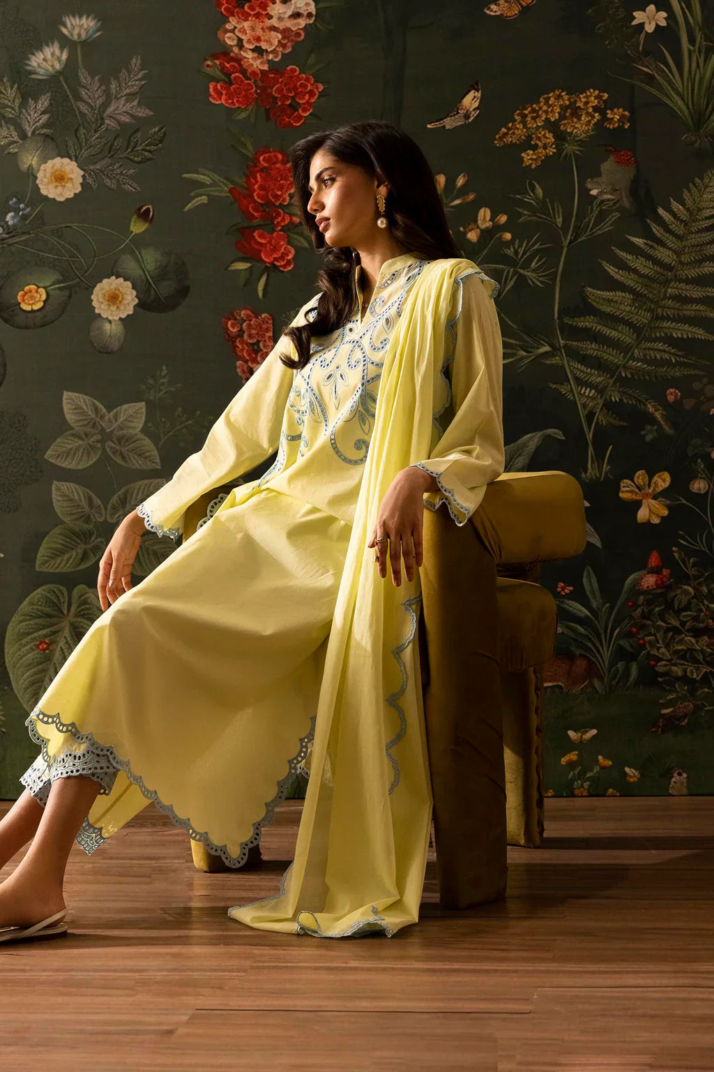Sana Safinaz Eid Edit '26 - Yellow Mahay Lawn Embroidered Dupatta | Ss26dsge436