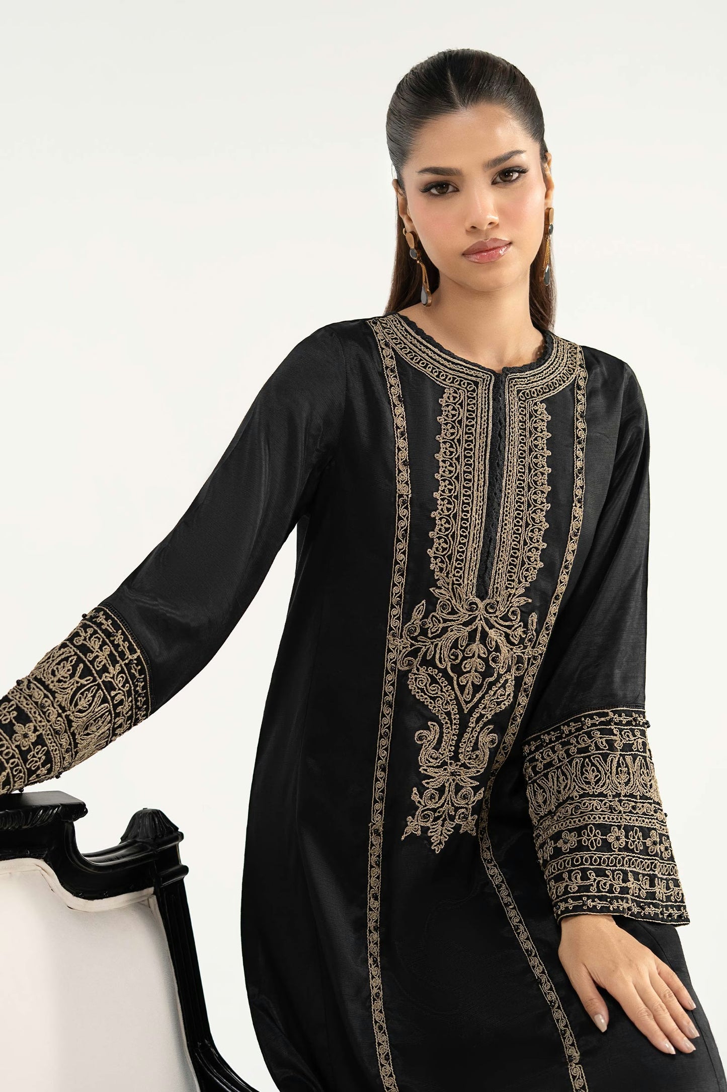 Maria.B Desi Summer Pie '26 - 2 Piece Embroidered Raw Silk Suit | Dwe2639-esm-blk