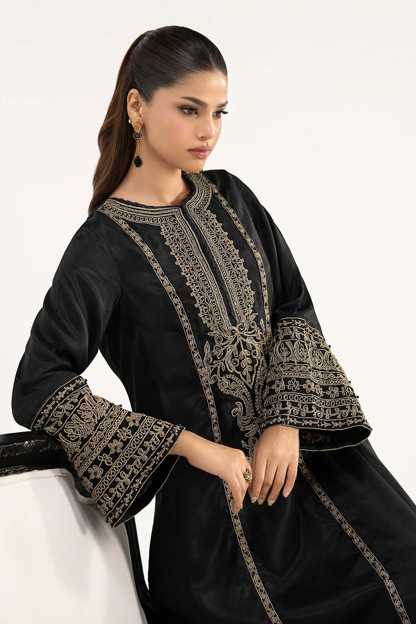 Maria.B Desi Summer Pie '26 - 2 Piece Embroidered Raw Silk Suit | Dwe2639-esm-blk