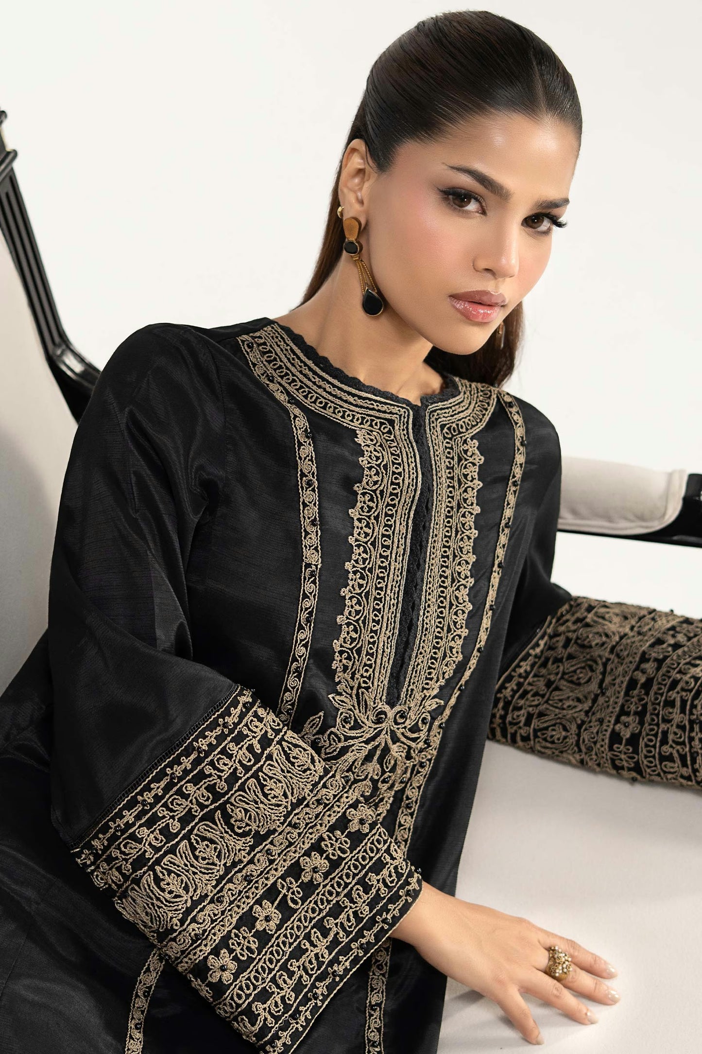 Maria.B Desi Summer Pie '26 - 2 Piece Embroidered Raw Silk Suit | Dwe2639-esm-blk