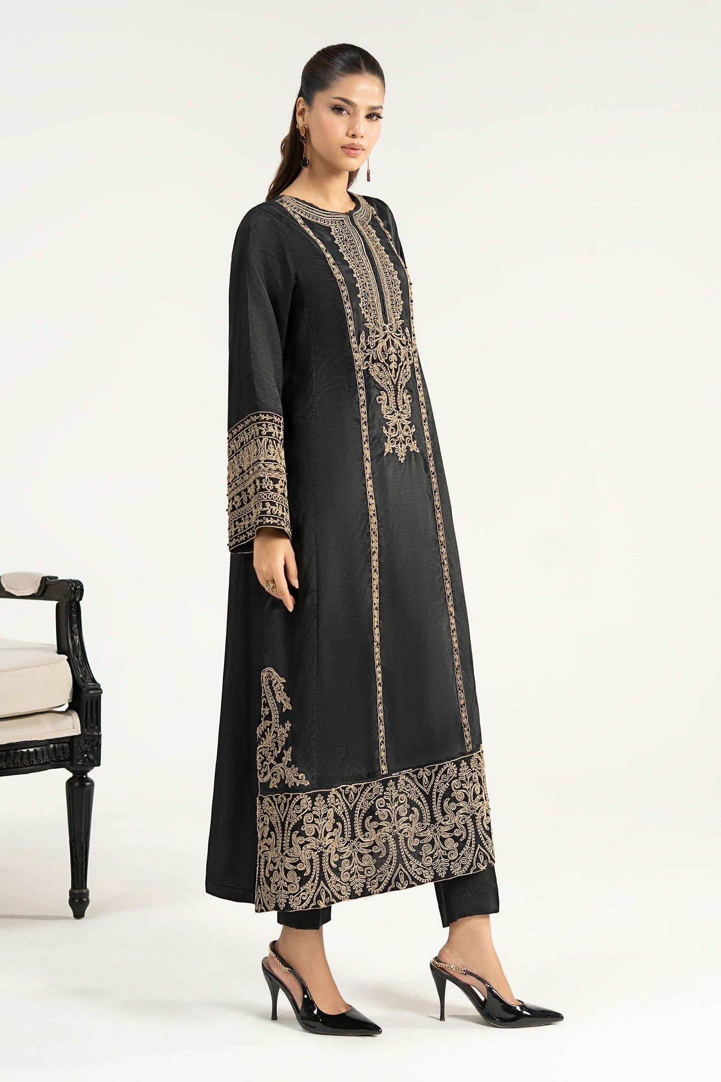 Maria.B Desi Summer Pie '26 - 2 Piece Embroidered Raw Silk Suit | Dwe2639-esm-blk