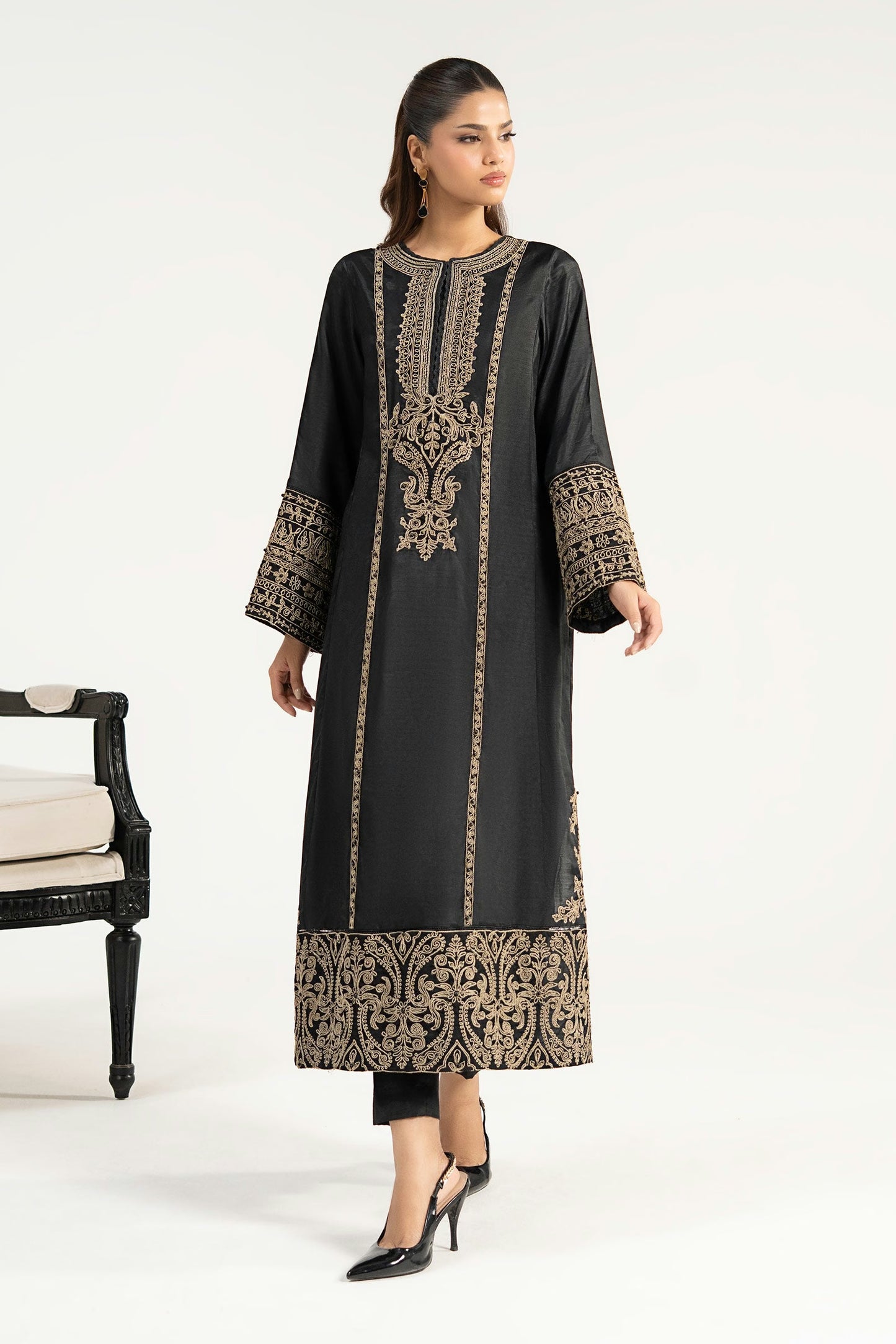 Maria.B Desi Summer Pie '26 - 2 Piece Embroidered Raw Silk Suit | Dwe2639-esm-blk