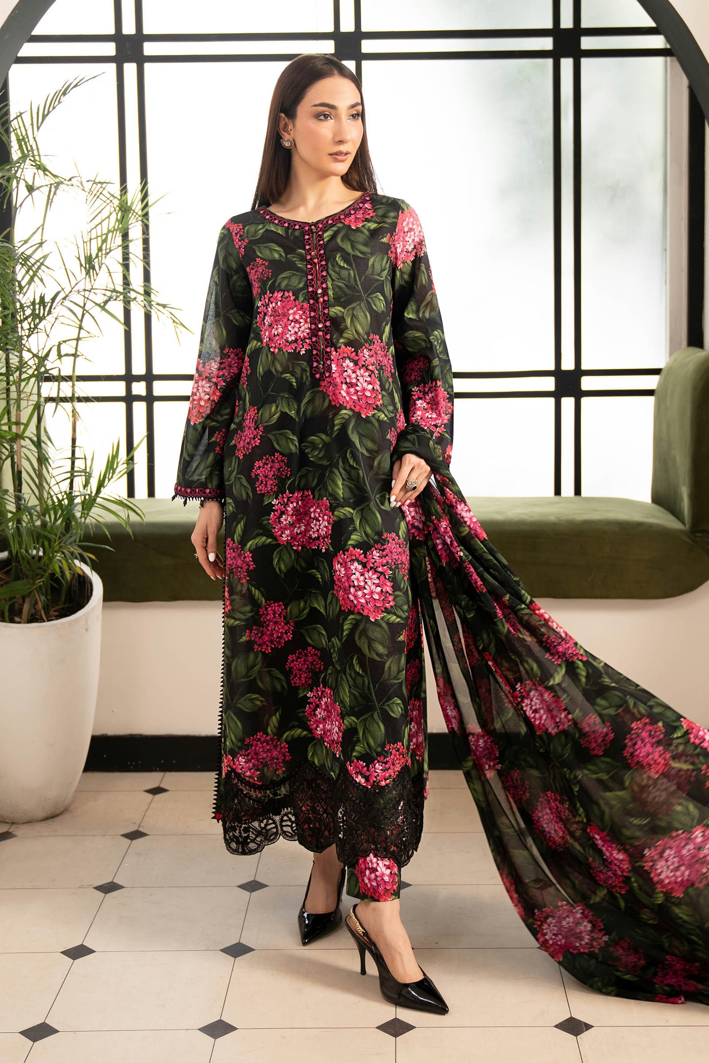 Maria.B Desi Summer Pie '26 - 3 Piece Embroidered Lawn Suit | Dwp2615-esm-blk
