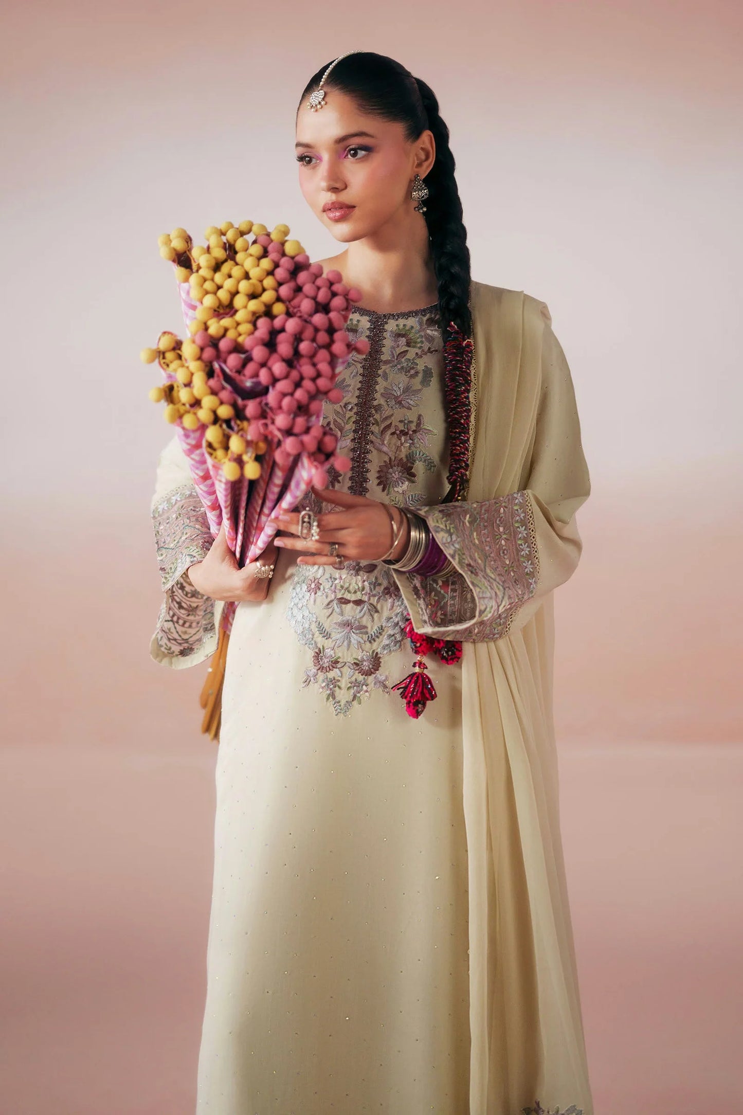 Maria.B Desi Summer Pie '26 - 3 Piece Embroidered Raw Silk Suit | Dwp2619-esm-beg