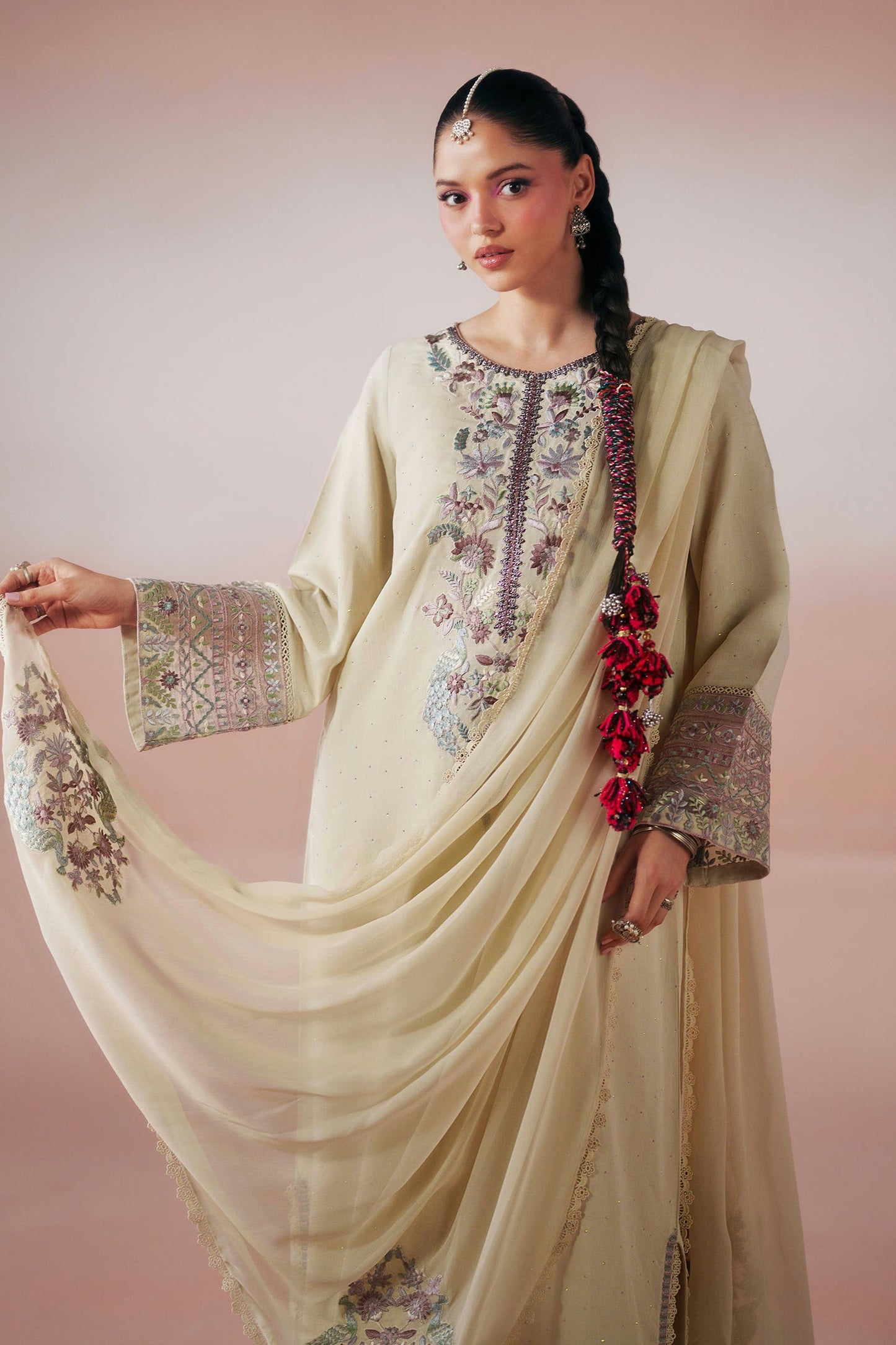 Maria.B Desi Summer Pie '26 - 3 Piece Embroidered Raw Silk Suit | Dwp2619-esm-beg