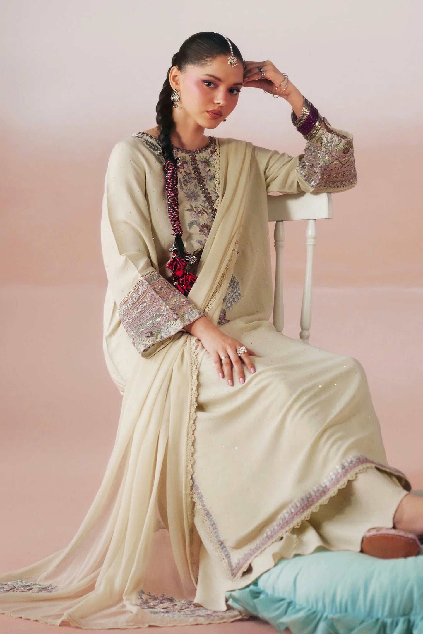 Maria.B Desi Summer Pie '26 - 3 Piece Embroidered Raw Silk Suit | Dwp2619-esm-beg