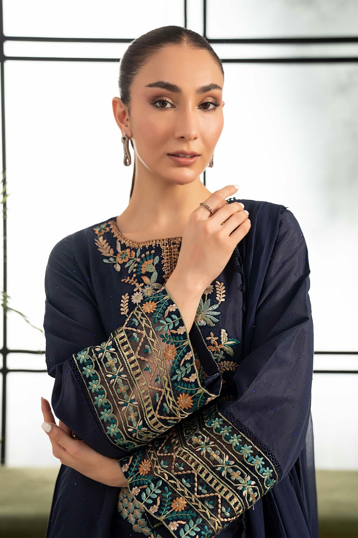 Maria.B Desi Summer Pie '26 - 3 Piece Embroidered Raw Silk Suit | Dwp2619-esm-blu