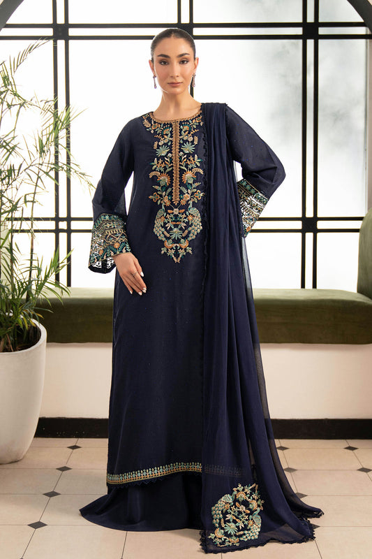 Maria.B Desi Summer Pie '26 - 3 Piece Embroidered Raw Silk Suit | Dwp2619-esm-blu
