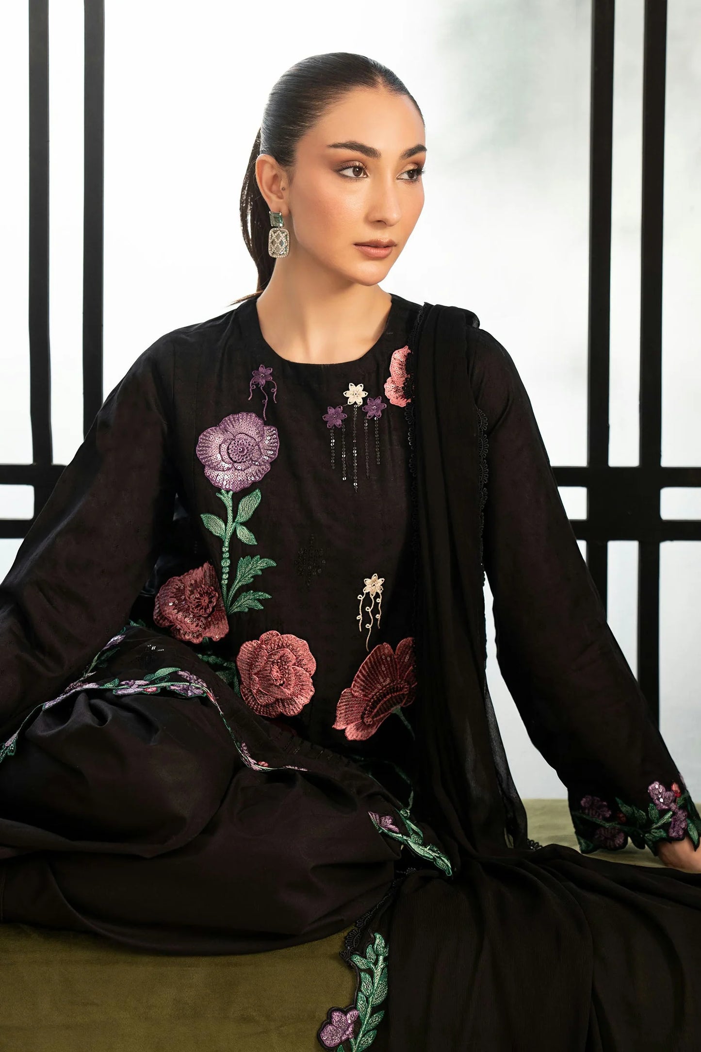 Maria.B Desi Summer Pie '26 - 3 Piece Embroidered Dobby Lawn Suit | Dwp2620-esm-blk