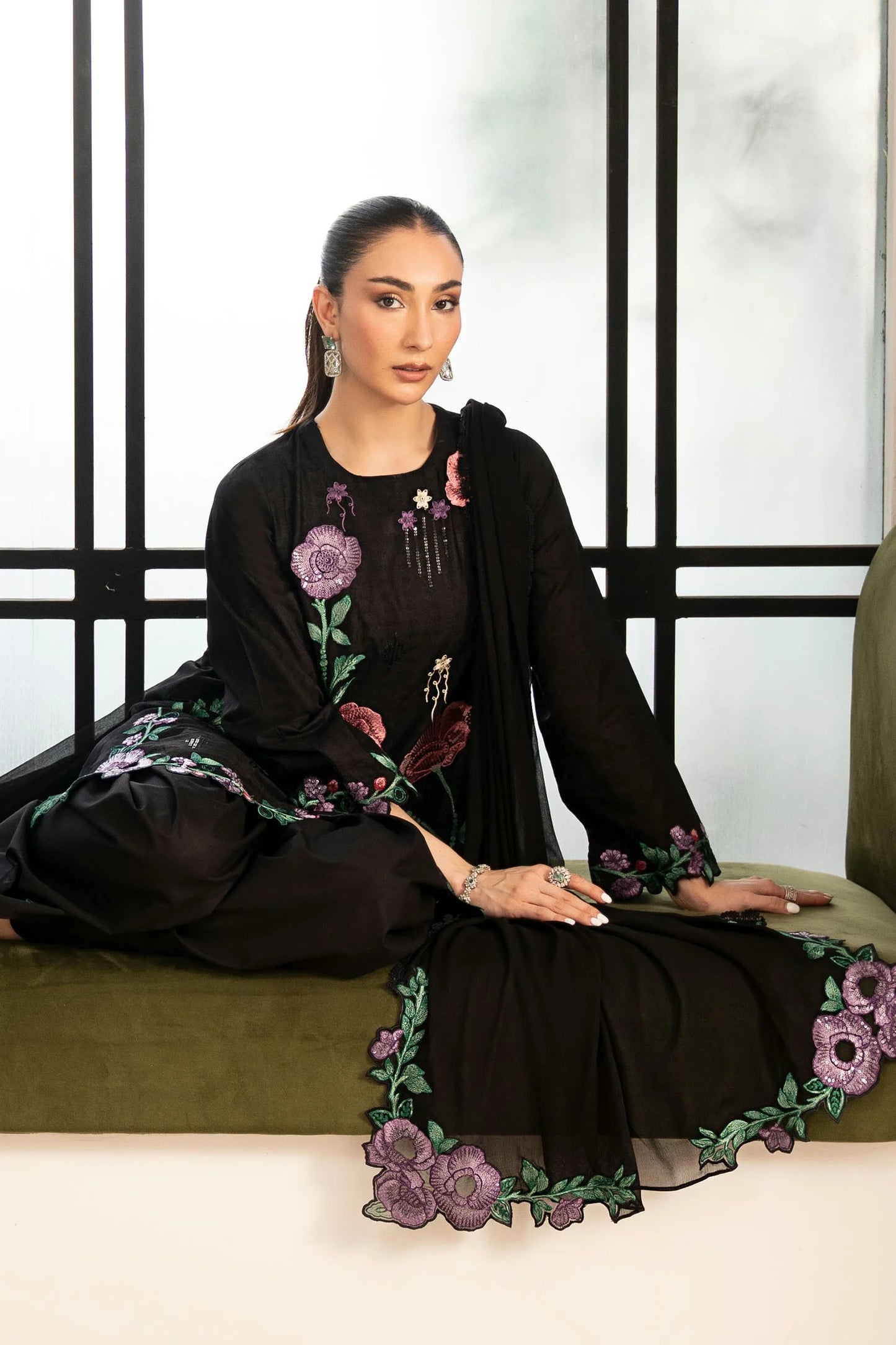 Maria.B Desi Summer Pie '26 - 3 Piece Embroidered Dobby Lawn Suit | Dwp2620-esm-blk