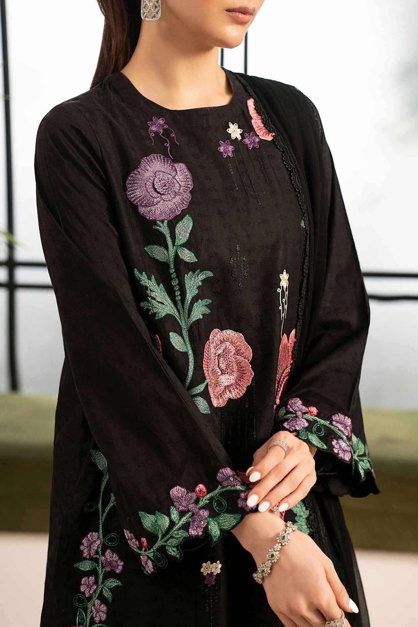 Maria.B Desi Summer Pie '26 - 3 Piece Embroidered Dobby Lawn Suit | Dwp2620-esm-blk