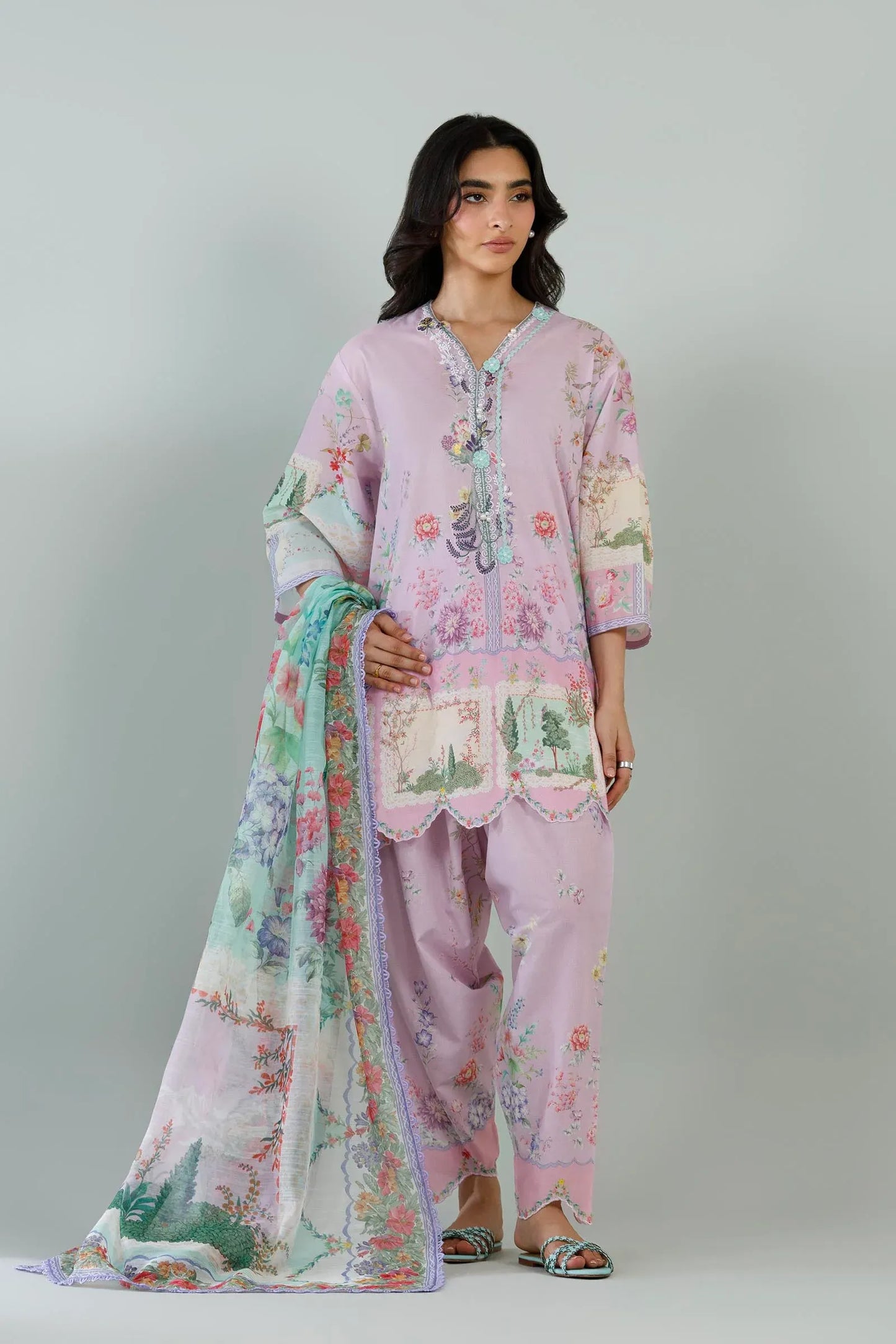 Sana Safinaz Eid Edit '26 - Stitched Printed Muzlin Suit | Ss26muz114ap3