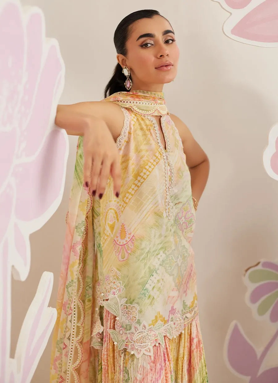 Farah Talib Aziz Ramadan Eid Frou Frou '26 - Elysia Shirt And Dupatta With Crushed Wide-leg Pants