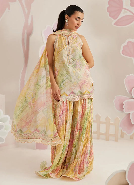 Farah Talib Aziz Ramadan Eid Frou Frou '26 - Elysia Shirt And Dupatta With Crushed Wide-leg Pants