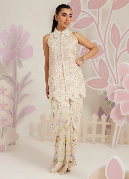 Farah Talib Aziz Ramadan Eid Frou Frou '26 - Isobel Jacket With Ivory Printed Crepe Skirt