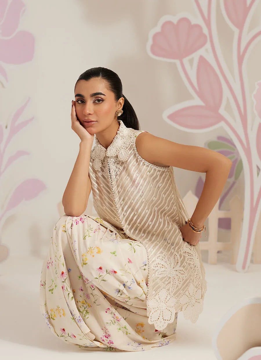 Farah Talib Aziz Ramadan Eid Frou Frou '26 - Isobel Jacket With Ivory Printed Crepe Skirt