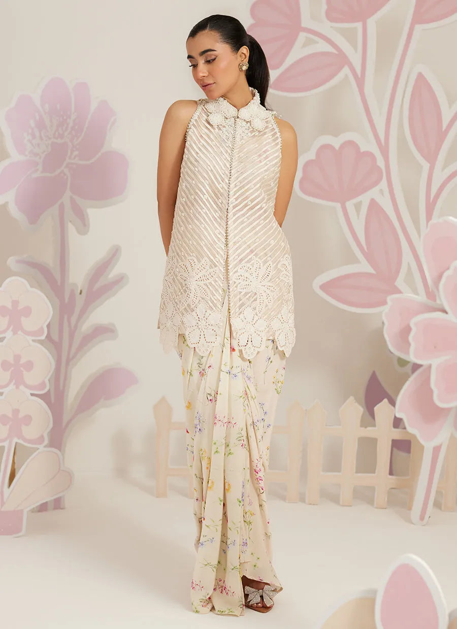 Farah Talib Aziz Ramadan Eid Frou Frou '26 - Isobel Jacket With Ivory Printed Crepe Skirt