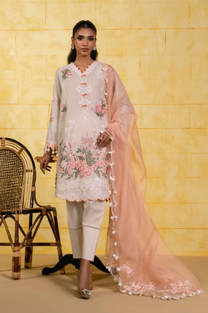Unstitched 3 Piece Lawn Suit - Ivory