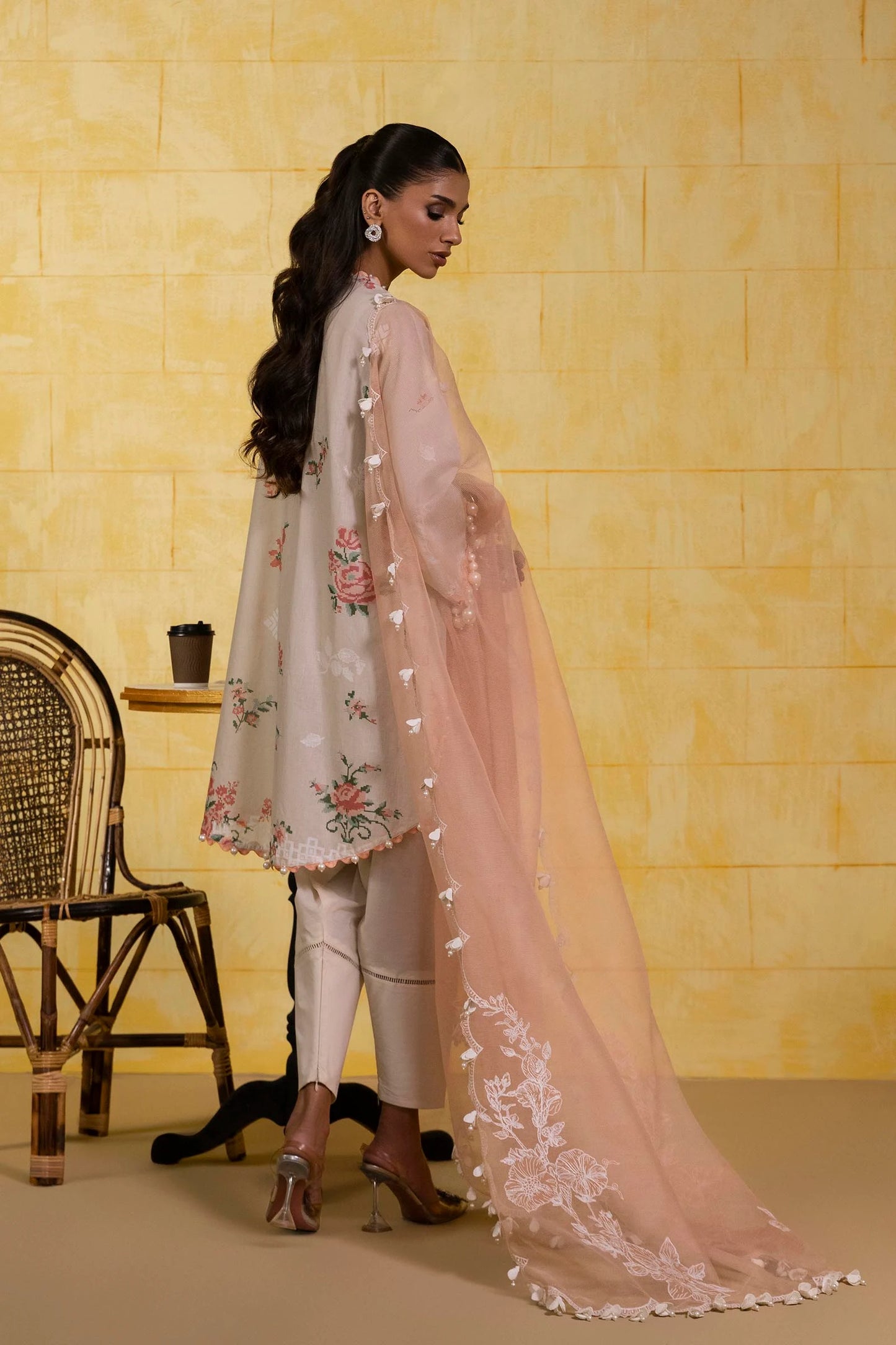 Unstitched 3 Piece Lawn Suit - Ivory