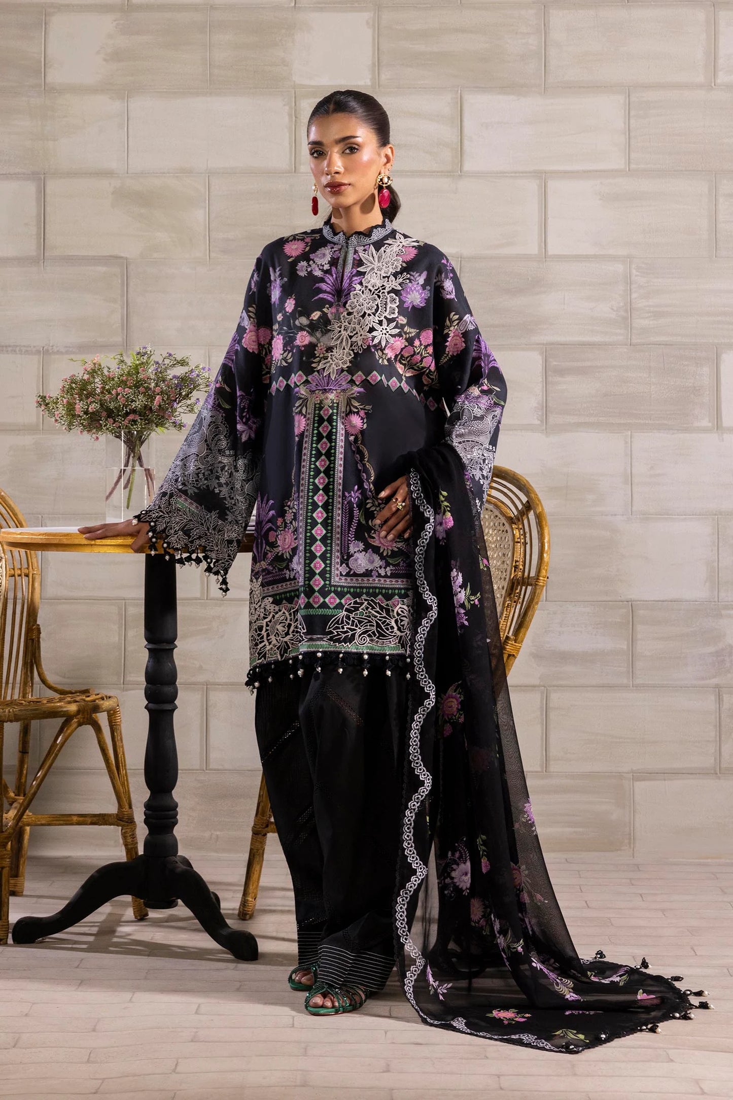Unstitched 3 Piece Lawn Suit - Black