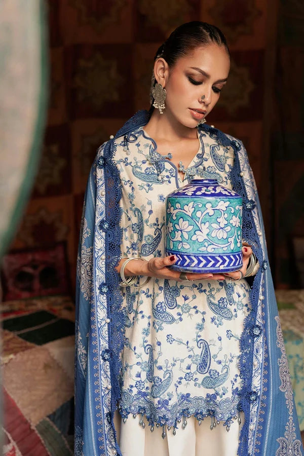 Maria.B M Prints '26 - 3 Piece Unstitched Embroidered Irish Linen Suit | MPT-3108-A