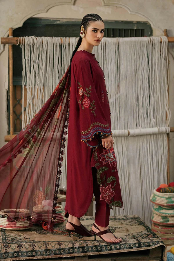 Maria.B M Prints '26 - 3 Piece Unstitched Embroidered Dobby Linen Suit | MPT-3110-A