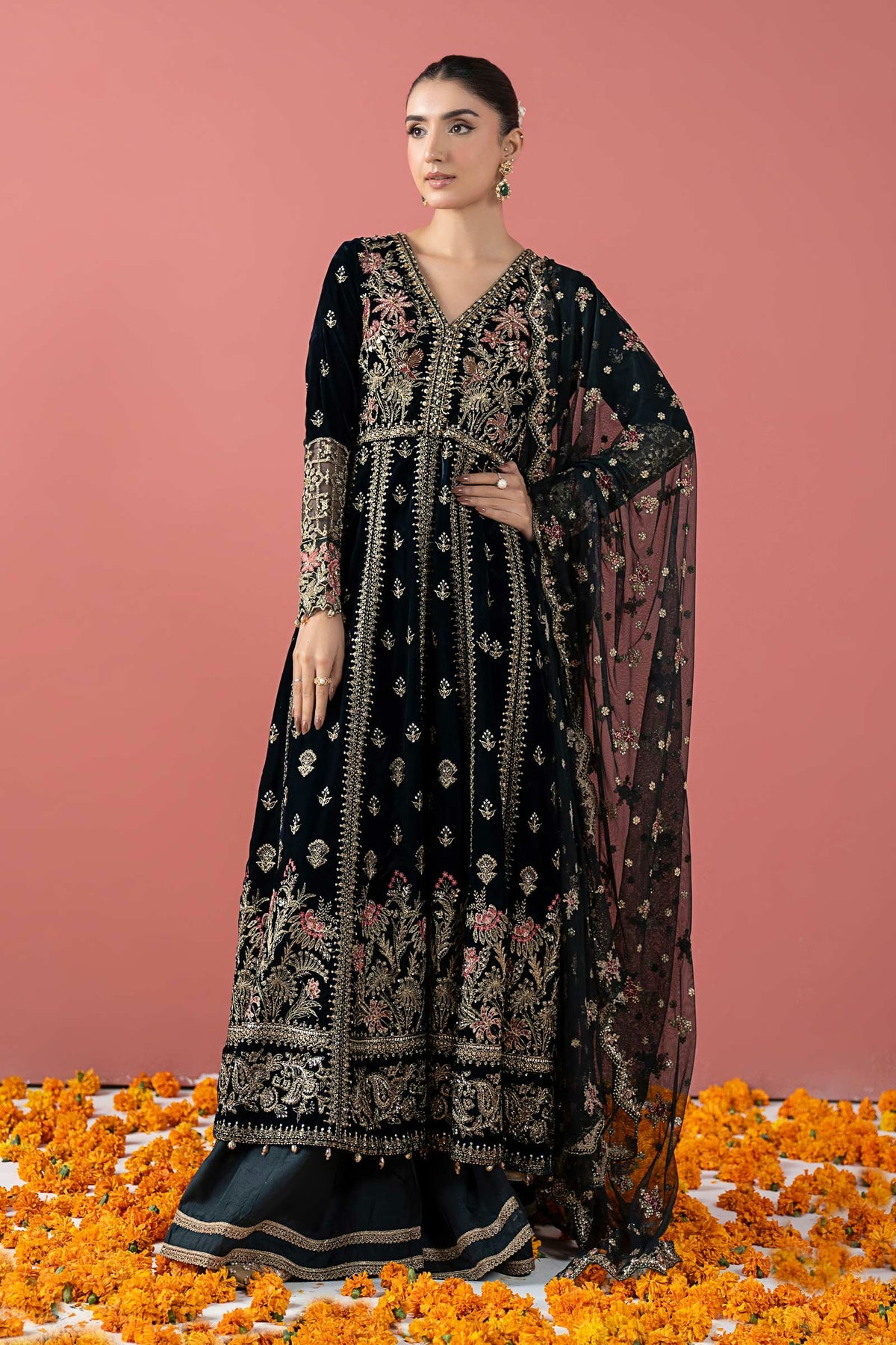 Maria.B Luxury Formals Velvet '26 - 3 Piece Embroidered Velvet Suit | SFW2501-GRN