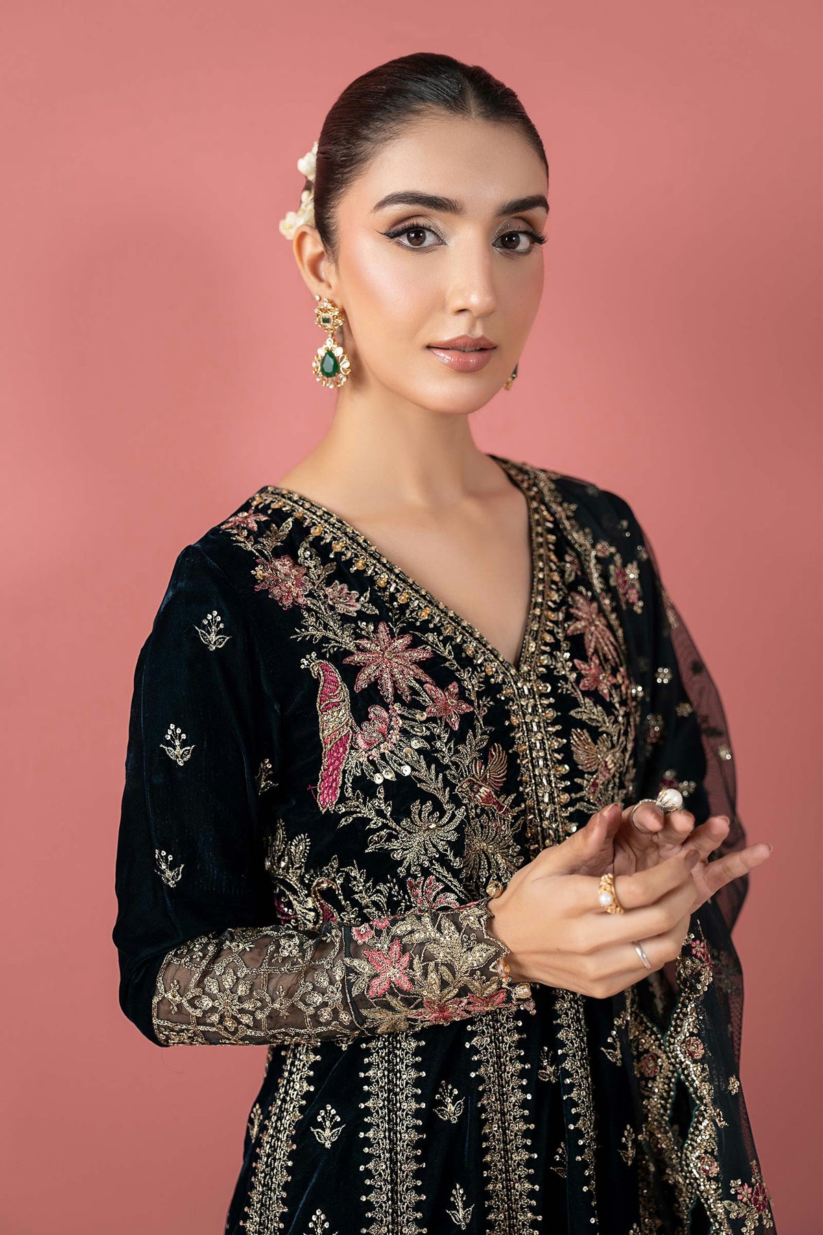 Maria.B Luxury Formals Velvet '26 - 3 Piece Embroidered Velvet Suit | SFW2501-GRN
