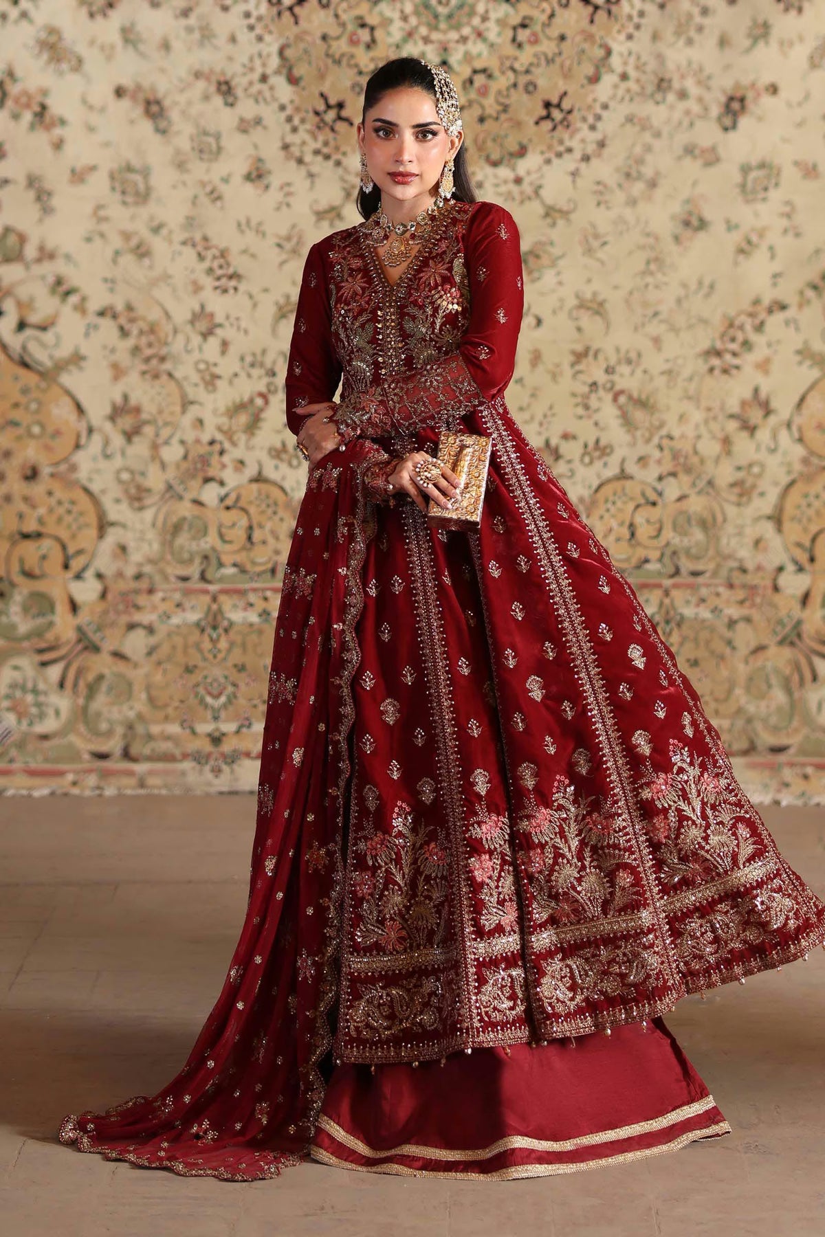Maria.B Luxury Formals Velvet '26 - 3 Piece Embroidered Velvet Suit | SFW2501-RED