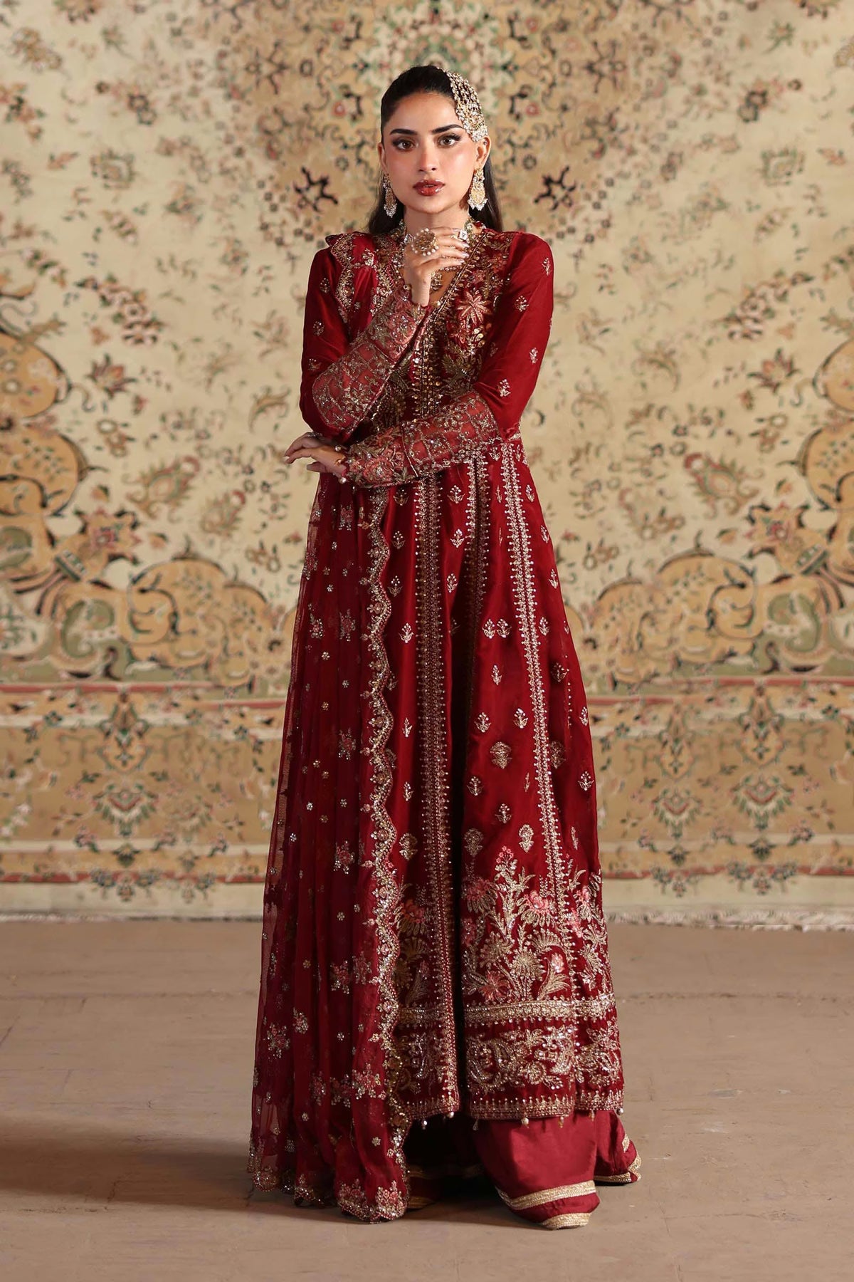 Maria.B Luxury Formals Velvet '26 - 3 Piece Embroidered Velvet Suit | SFW2501-RED