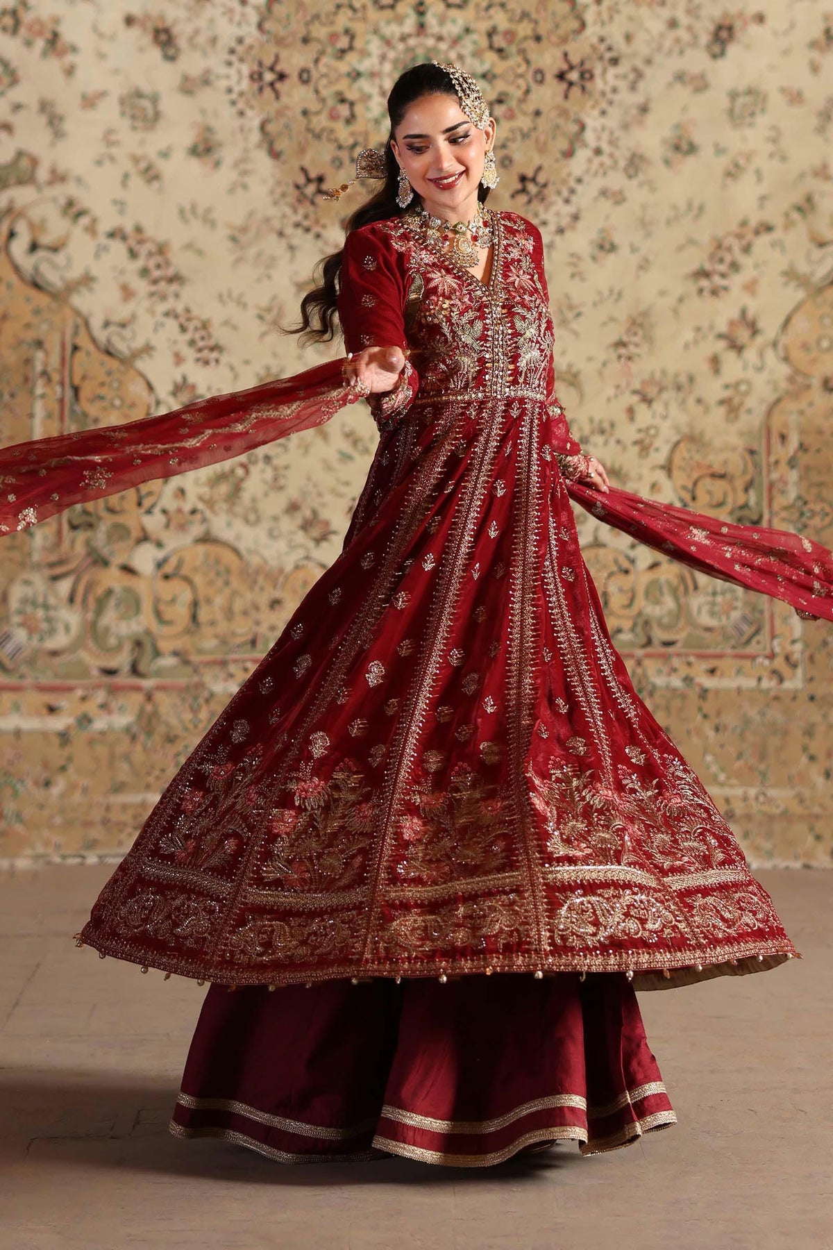 Maria.B Luxury Formals Velvet '26 - 3 Piece Embroidered Velvet Suit | SFW2501-RED