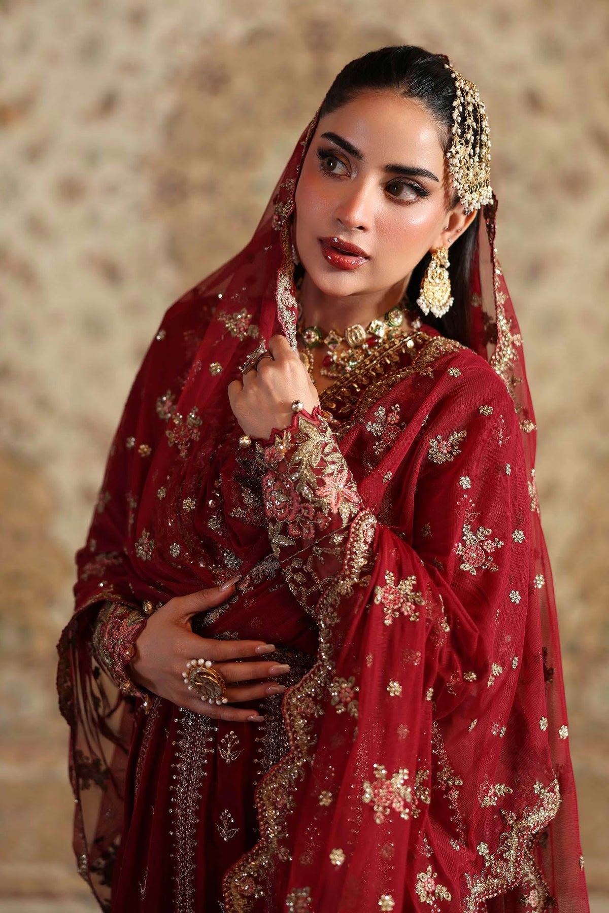Maria.B Luxury Formals Velvet '26 - 3 Piece Embroidered Velvet Suit | SFW2501-RED