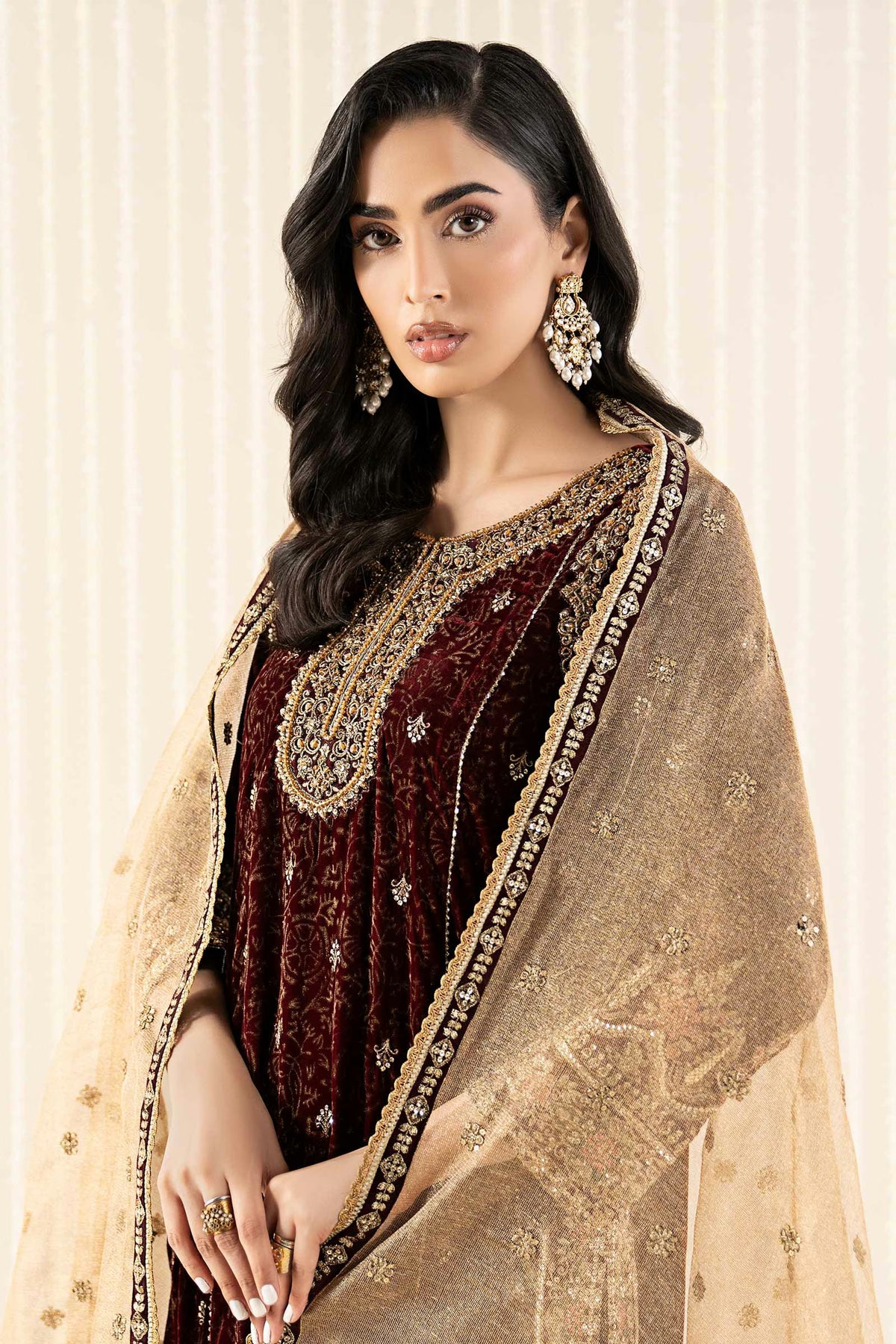 Maria.B Luxury Formals Velvet '26 - 3 Piece Embroidered Velvet Suit | SFW2509-MRN