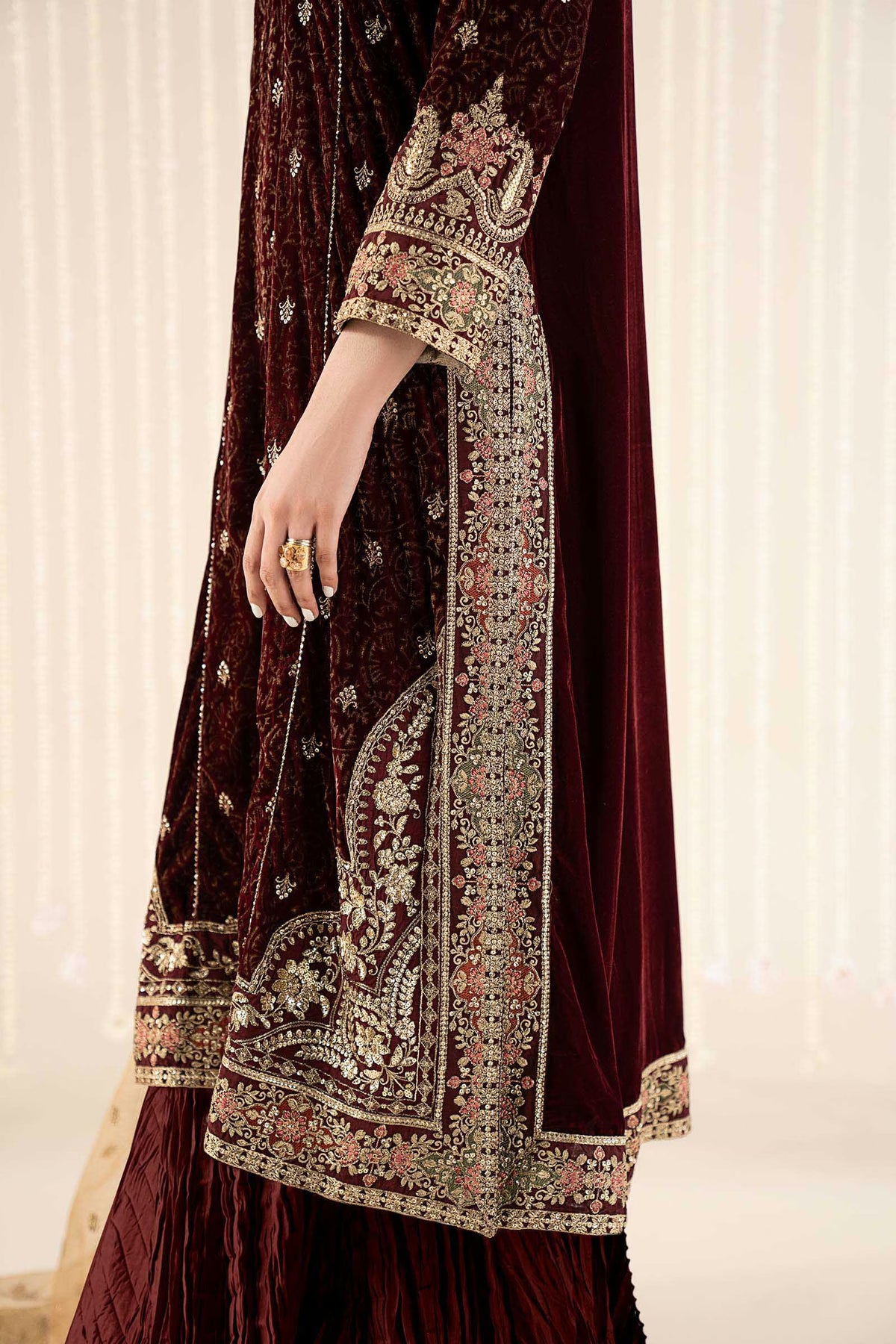 Maria.B Luxury Formals Velvet '26 - 3 Piece Embroidered Velvet Suit | SFW2509-MRN