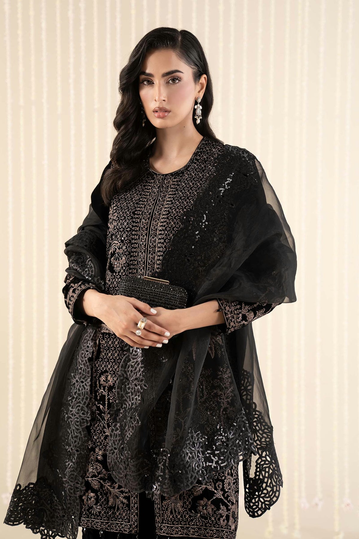 Maria.B Luxury Formals Velvet '26 - 3 Piece Embroidered Velvet Suit | SFW2512-BLK