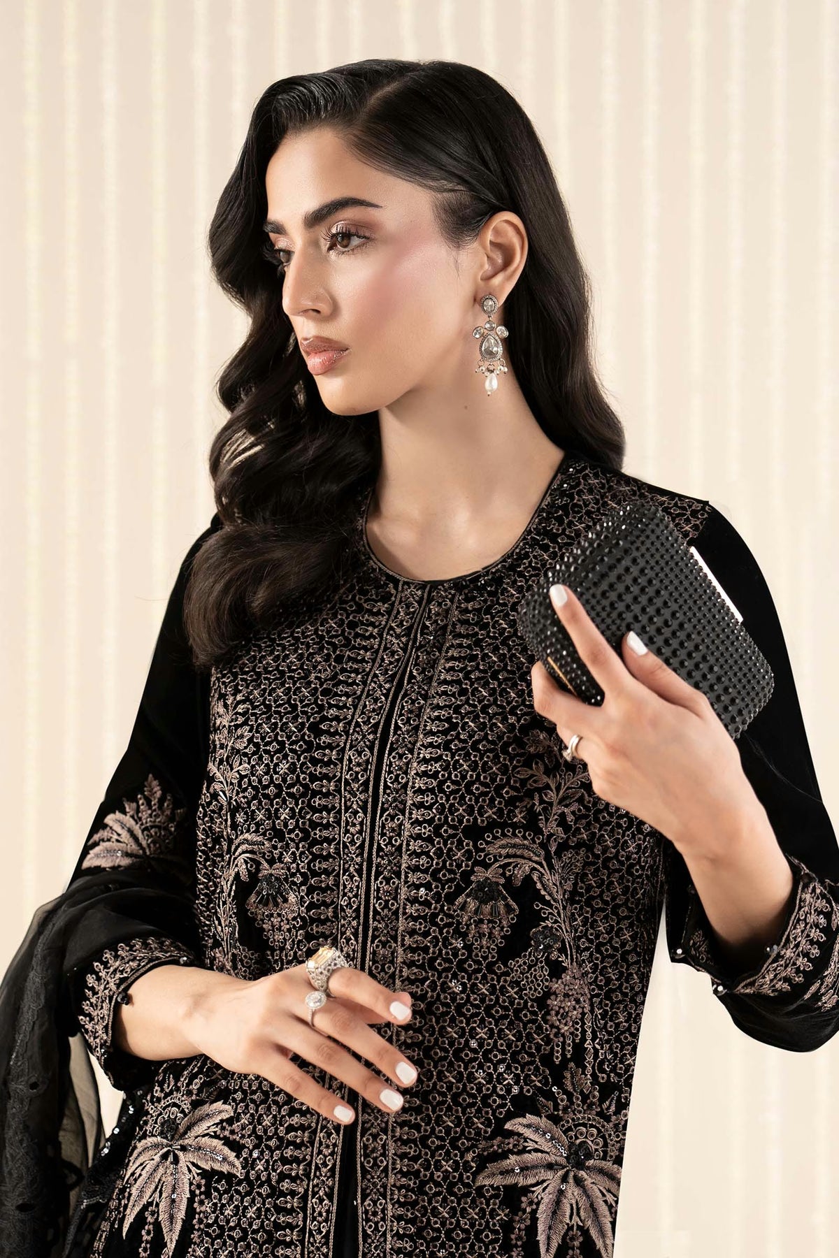 Maria.B Luxury Formals Velvet '26 - 3 Piece Embroidered Velvet Suit | SFW2512-BLK