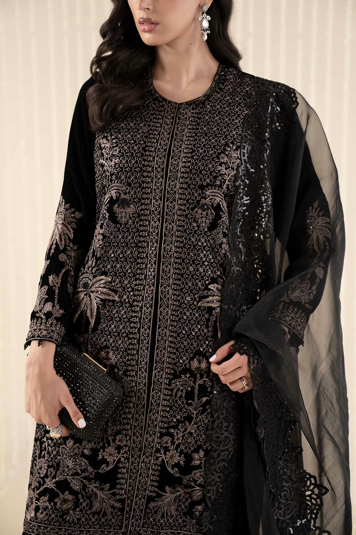 Maria.B Luxury Formals Velvet '26 - 3 Piece Embroidered Velvet Suit | SFW2512-BLK