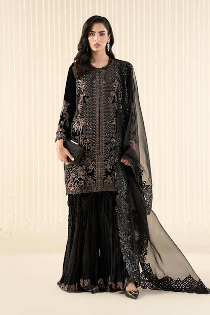 Maria.B Luxury Formals Velvet '26 - 3 Piece Embroidered Velvet Suit | SFW2512-BLK