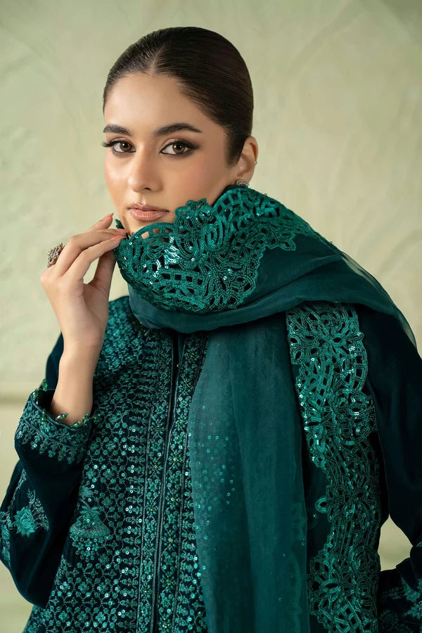 Maria.B Luxury Formals Velvet '26 - 3 Piece Embroidered Velvet Suit | SFW2512-GRN