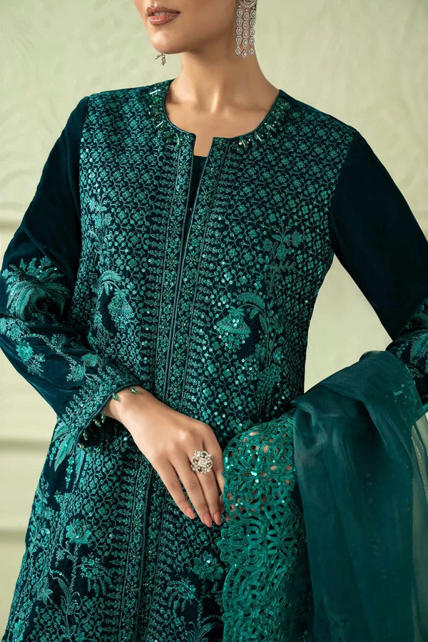 Maria.B Luxury Formals Velvet '26 - 3 Piece Embroidered Velvet Suit | SFW2512-GRN