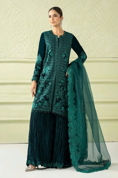 Maria.B Luxury Formals Velvet '26 - 3 Piece Embroidered Velvet Suit | SFW2512-GRN