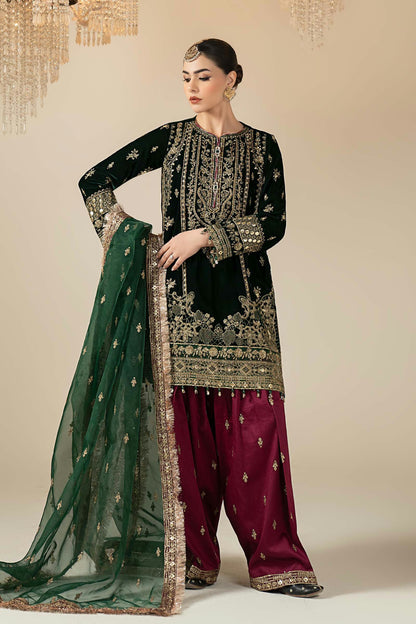 Maria.B Luxury Formals Velvet '26 - 3 Piece Embroidered Velvet Suit | SR12522-GRN