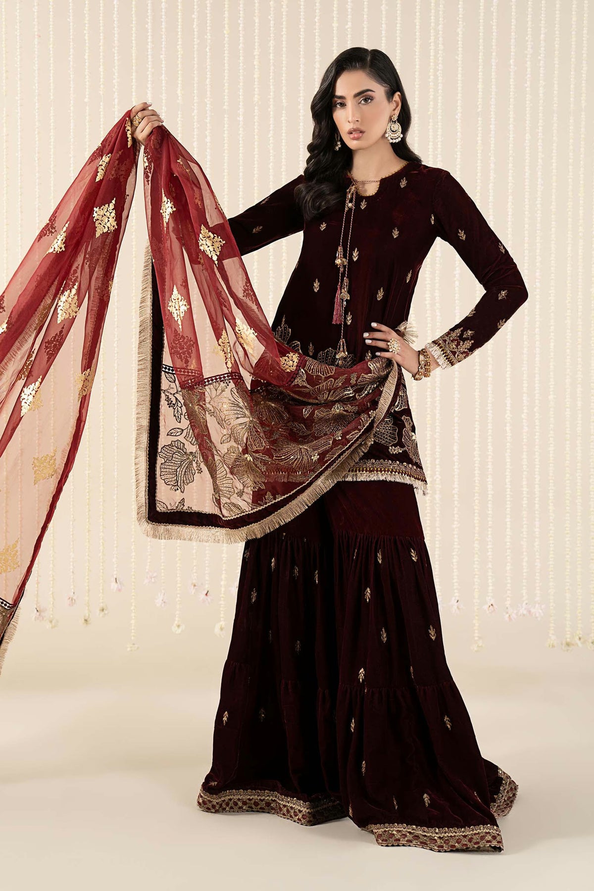 Maria.B Luxury Formals Velvet '26 - 3 Piece Embroidered Velvet Suit | SFW2543-MRN